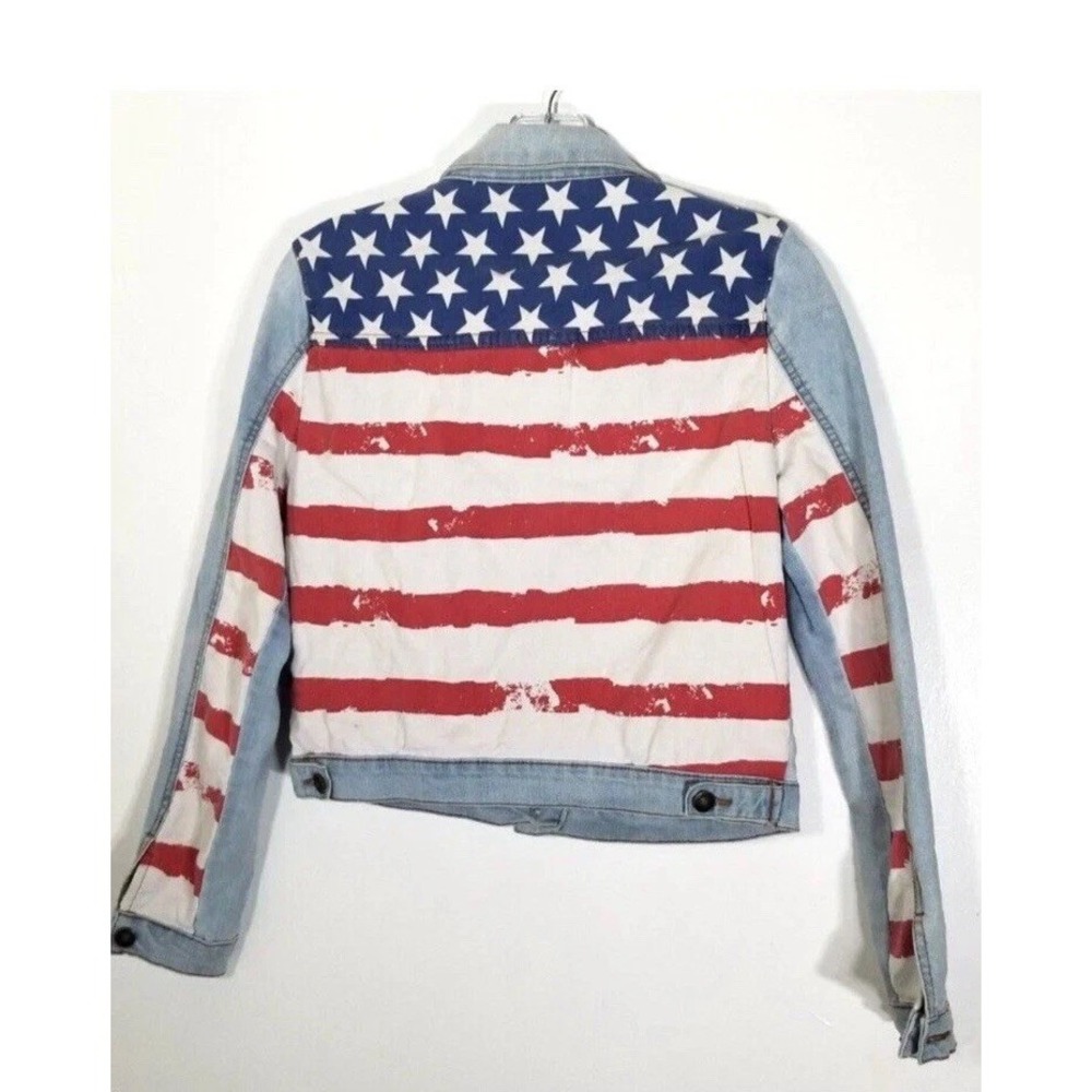 Forever 21 Womens American Flag Denim‎ Jean Jacket Size Small Trucker Y2K